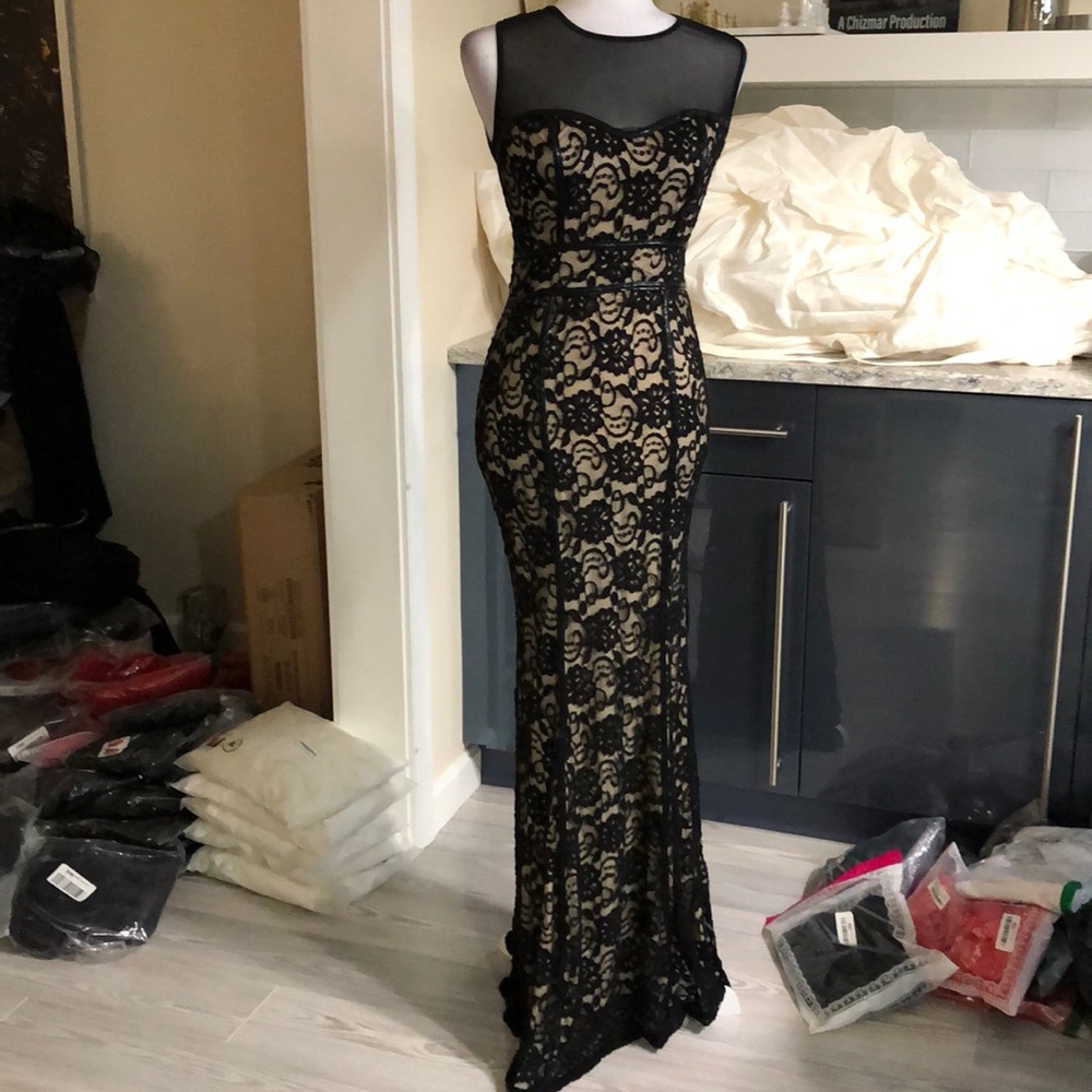 Black floral hourglass gown
